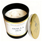 Candle in a black container with 'Ooh La Zen' branding on a white background