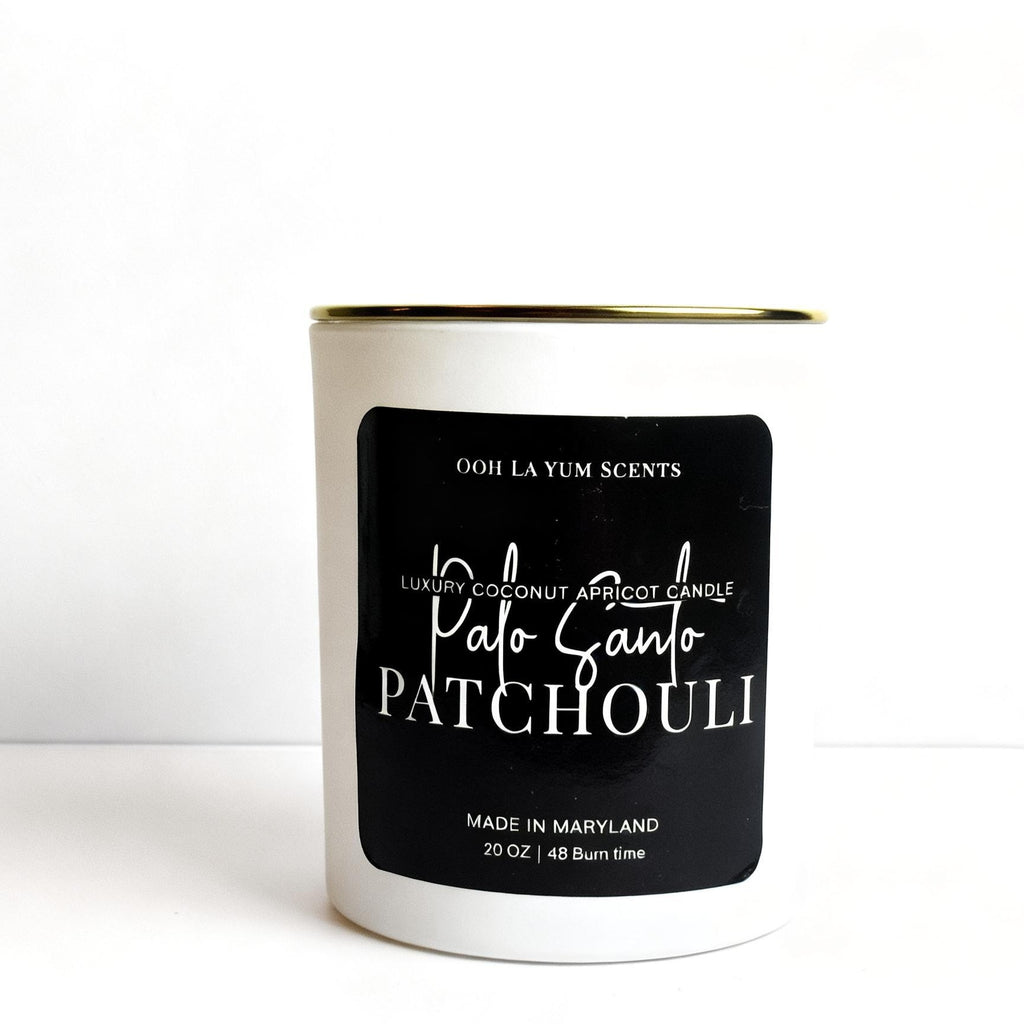 Candle with a black label on a white background